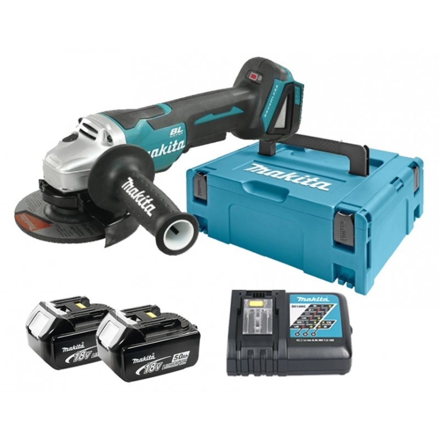 Makita DGA505RTJ Meuleuse d'angle sans-fil - 18V Li-ion - 2 batteries 5,0 Ah - MAKPAC - 125 mm - Brushless-image