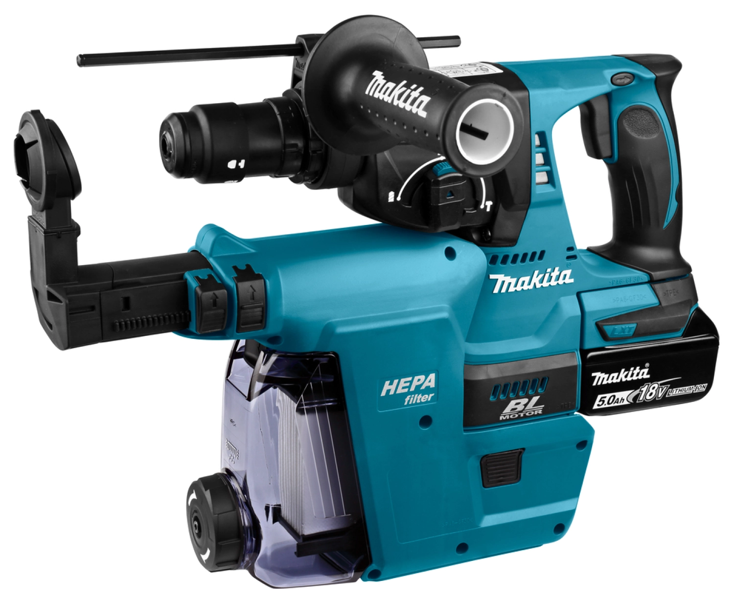 Makita DHR243T3JW 18V Li-Ion Accu SDS-plus combihamer incl. snelspanboorkop en stofafzuiging set (3x 5.0Ah accu) in Mbox - 2J - koolborstelloos-image