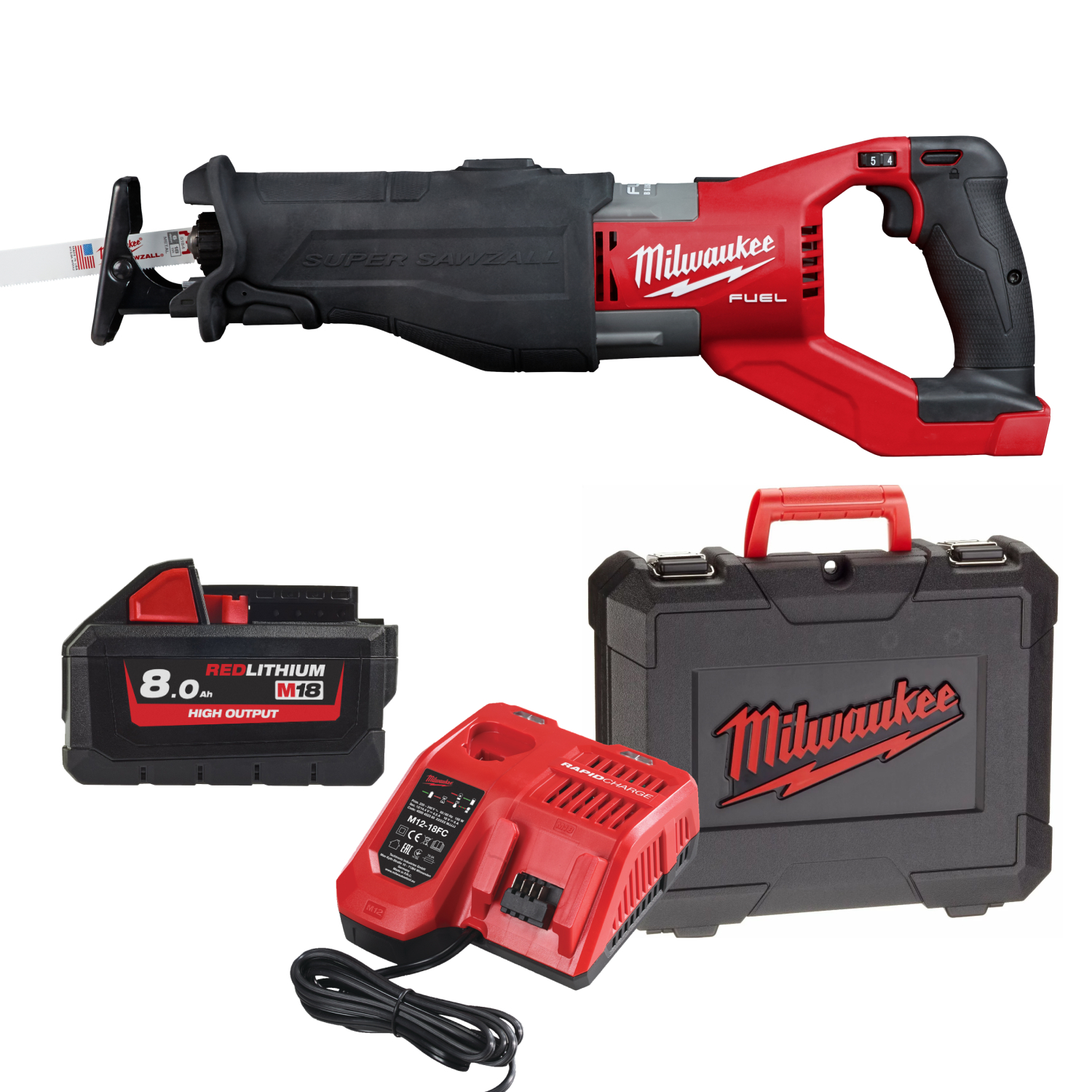 Milwaukee M18 FSX-801C Kit scie sabre sans fil 18 V Li-ion (1 batterie 8,0 Ah) dans un coffret - changement rapide - sans charbon-image