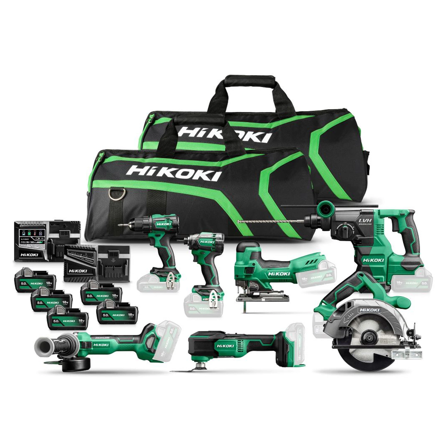 HiKOKI KC18H7A505 18V Li-ion batterie Set combiné 7 pièces (5x 5.0Ah batterie) dans sac-image