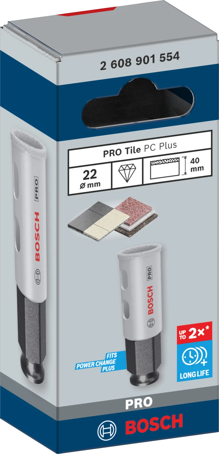 Scie-cloche diamantée pour carrelage Bosch 2608901554 PRO Tile PC Plus - 22 mm-image