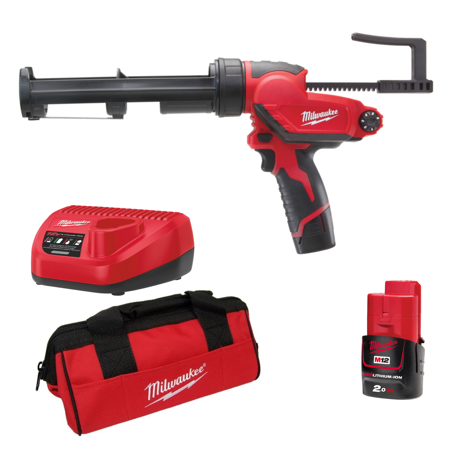 Milwaukee M12 PCG/310C-201B - Set de Pistolet à colle avec support de cartouche - Batterie 12V - Chargeur et Sac-image