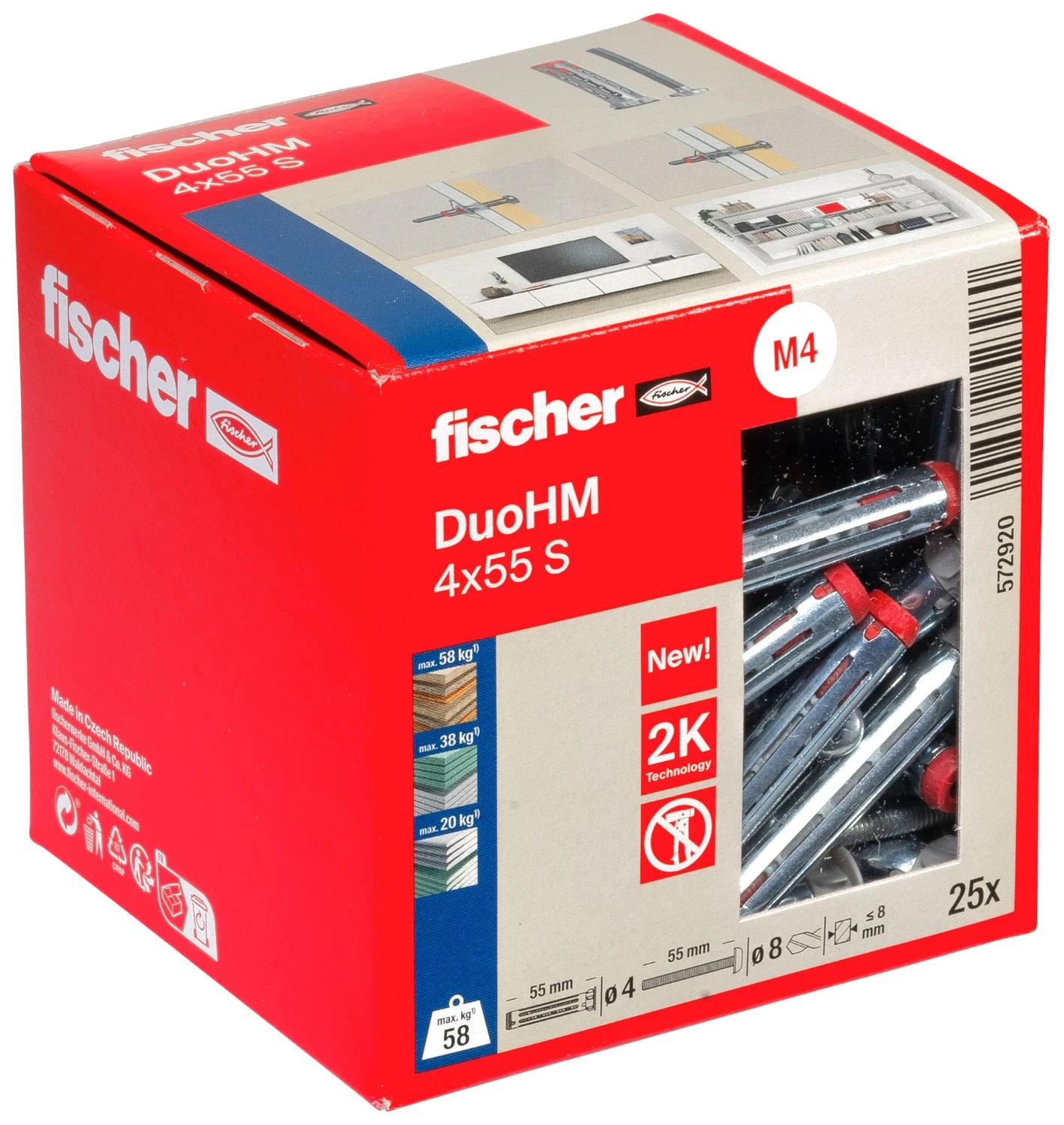 Fischer 572920 Hollewandplug DuoHM 4 X 55 S PH PZ, bolkopbout met PZ opname-image