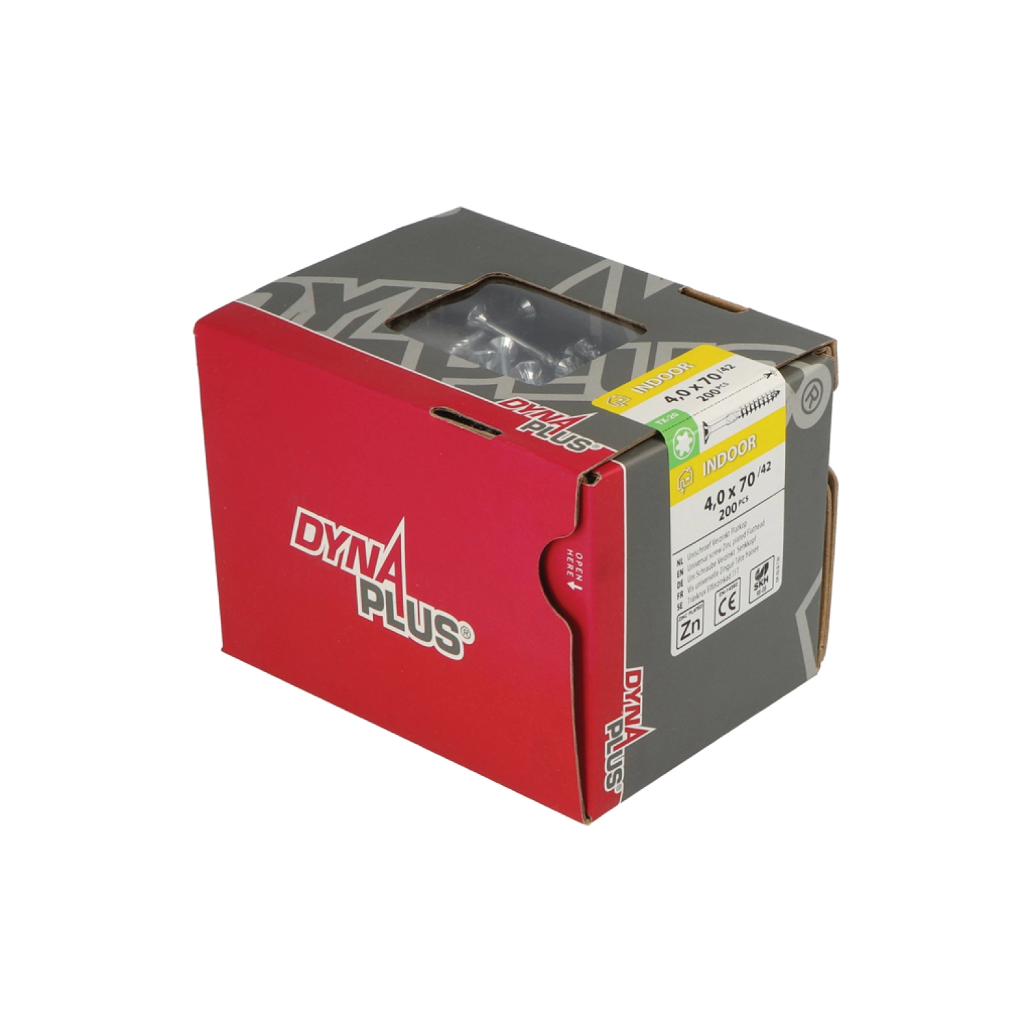 DynaPlus 0281.01.26201 Vis uni - tête plate - filetée - intérieur - TX20 - 4.0 x 70/42mm (200pcs)-image