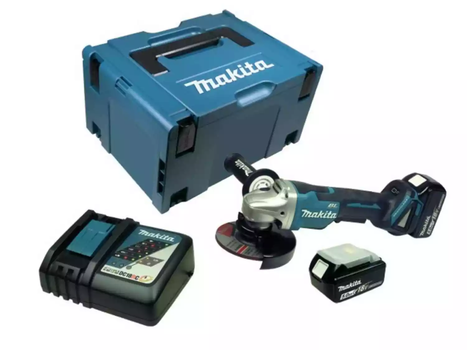 Makita DGA508RTJ 18V Li-Ion Accu haakse slijper set (2x 5.0Ah accu) in Mbox - 125mm - koolborstelloos - softstart-image