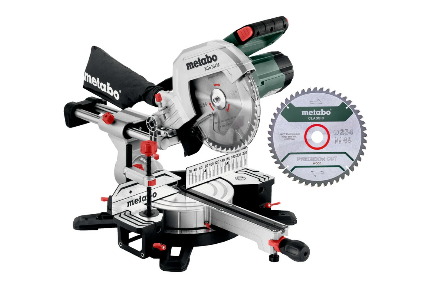 Metabo KGS 254 M Scie à onglet - 1800W - 254 x 30mm - Poignée Quick - avec lame de scie supplémentaire-image