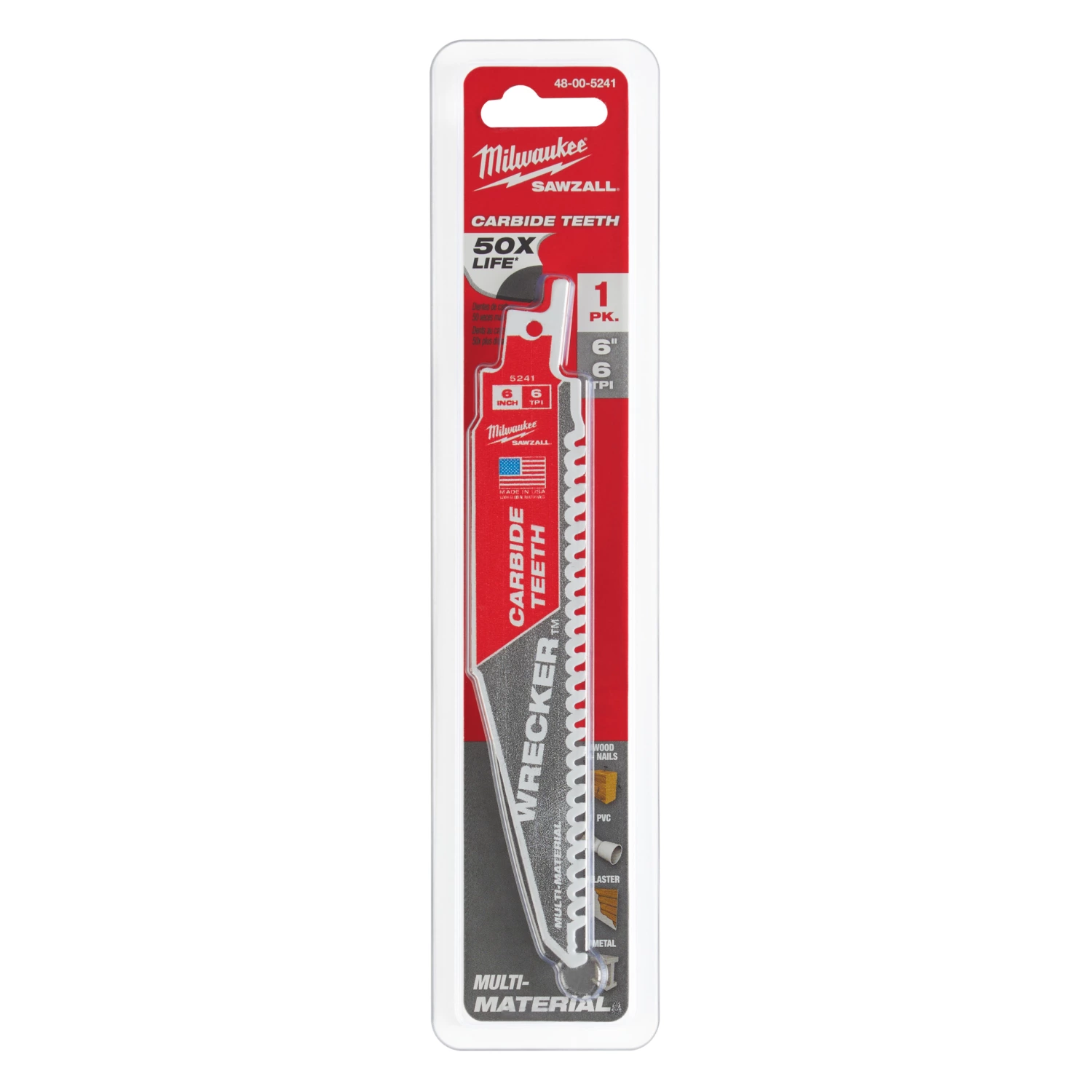 Milwaukee 48475241 Lame de scie alternative Sawzall, carbure WRECKER - 150 x 6TPI - multi-image
