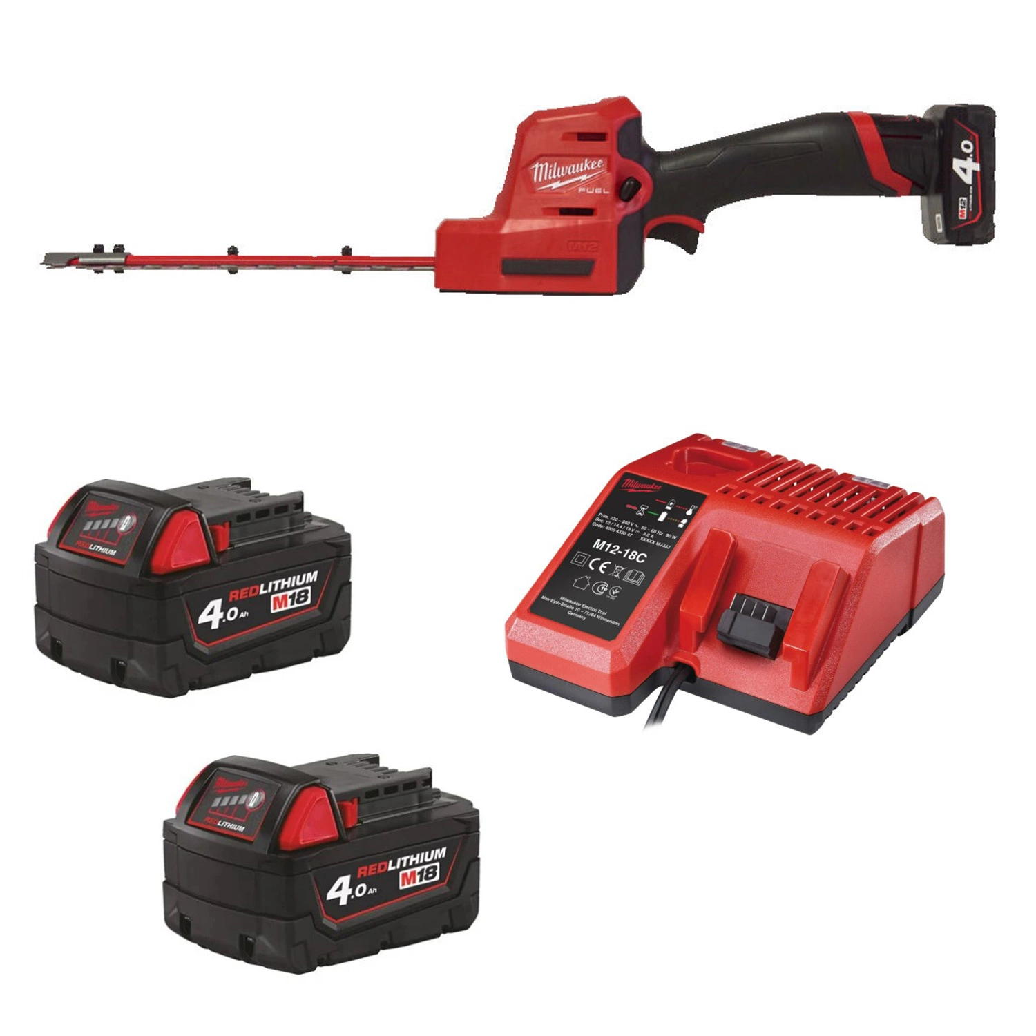 Milwaukee M12 FHT20-402 M12 FUEL™ 12V Li-Ion accu heggenschaar set (2x 4,0 Ah) - 200 mm - koolborstelloos-image