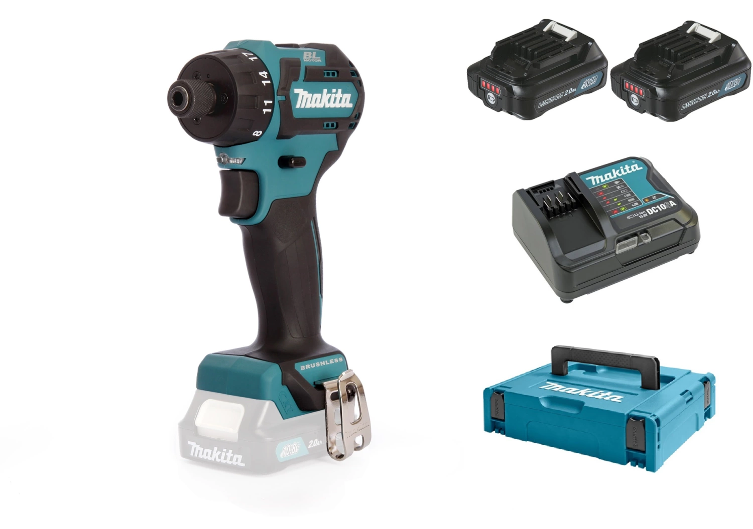 Perceuse visseuse sans-fil Makita DF032DSAJ - 10,8V Li-ion coulissante - 2 batteries 2,0 ah - MAKPAC - Brushless - 35 Nm-image