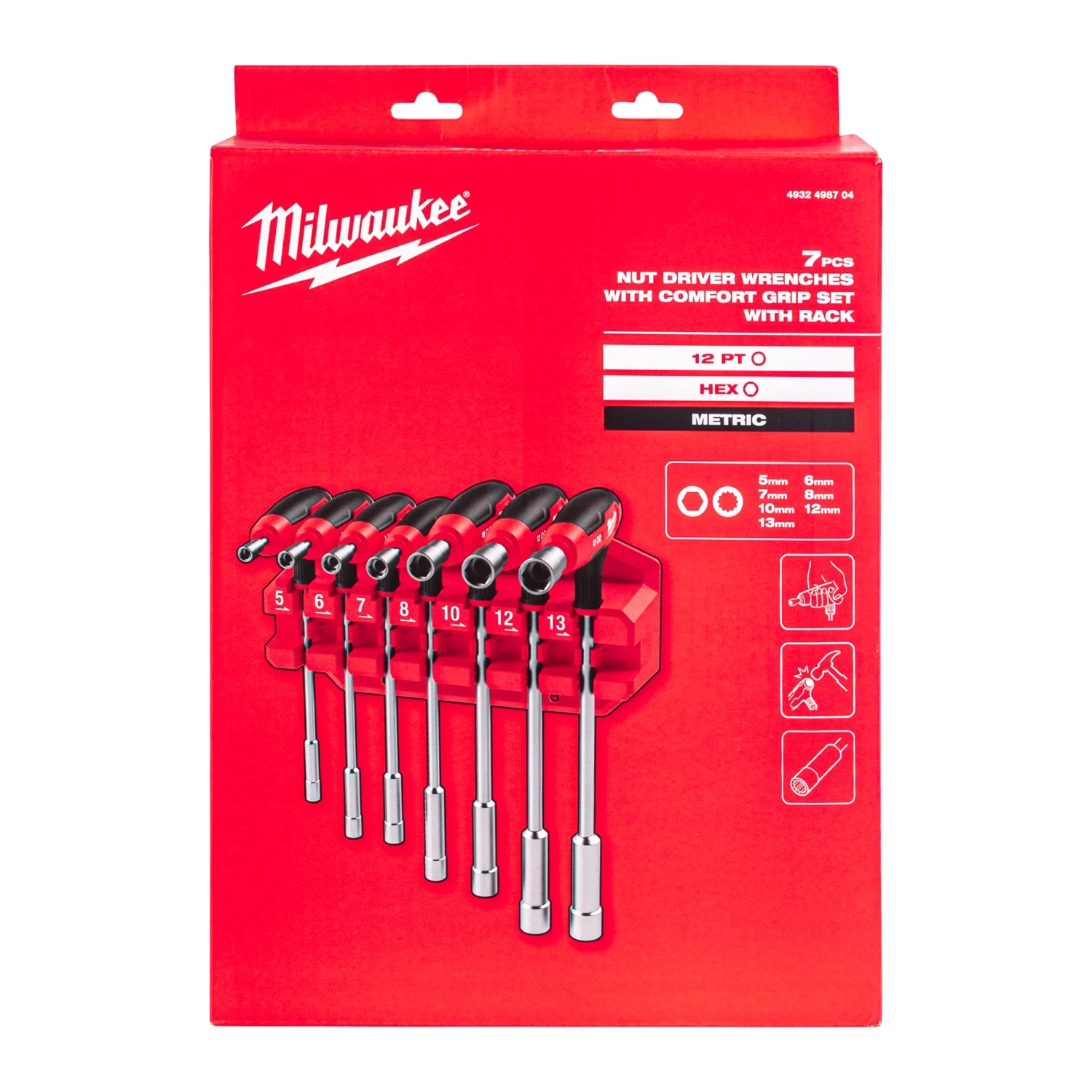 Milwaukee 4932498704 jeu de tournevis à douille 7 pièces poignée en T jeu de tournevis avec poignée confort - 5-13 mm-image