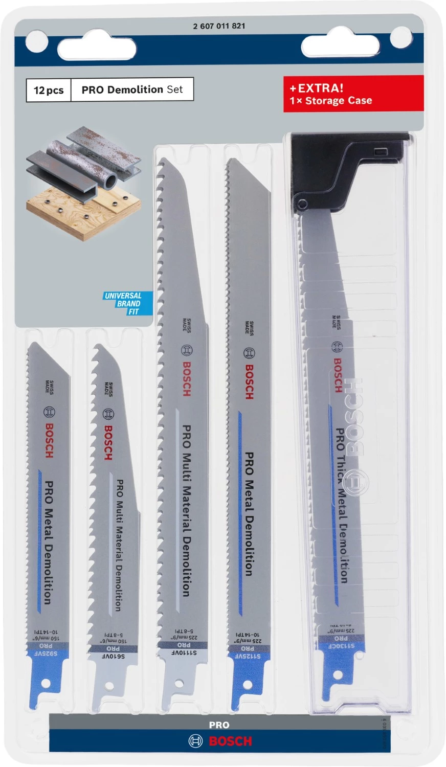 Bosch 2607011821 PRO Jeu de 12 lames de scie de démolition sous blister avec boîte de rangement-image