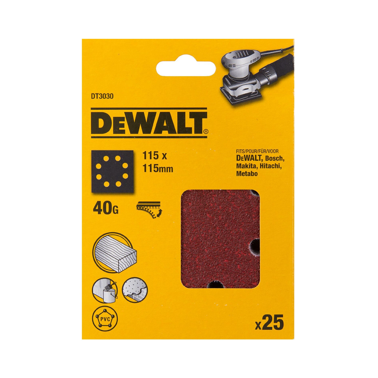 DeWALT DT3030 Schuurpapier 1/4 - K40 - 115x115mm - 25st