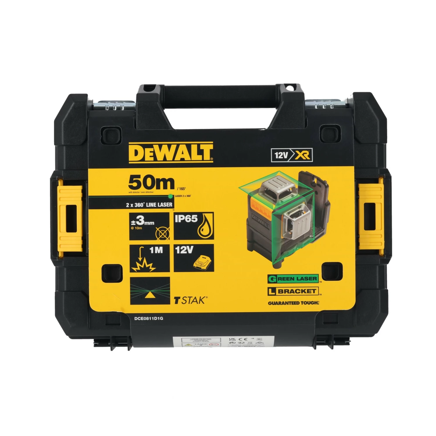 DeWALT DCE0811D1G Laser croix 360 degrées à batteries 10,8V Li-Ion (1x batterie 2,0Ah) dans coffret - vert - 15m-image