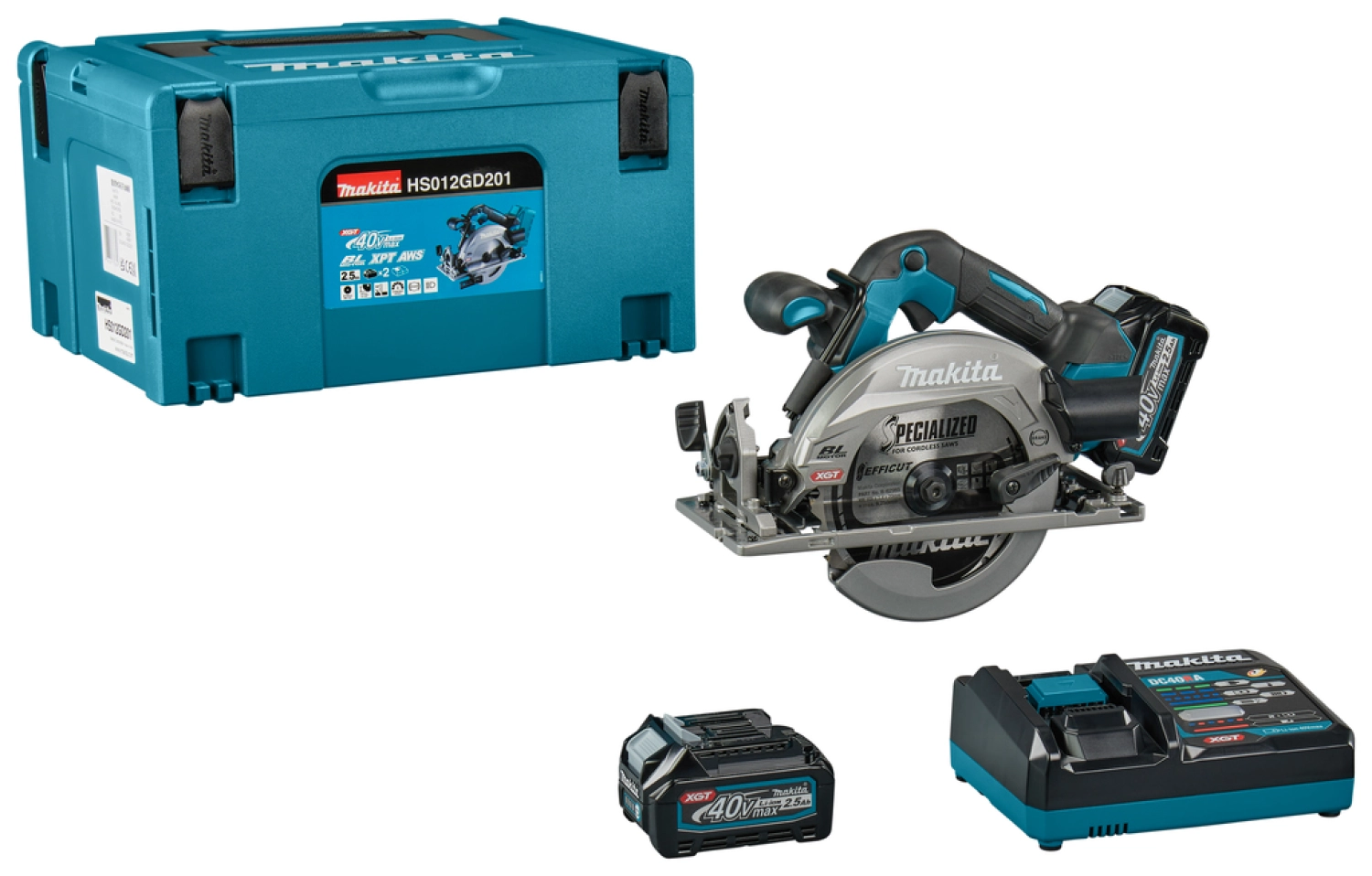 Makita HS012GD201 XGT 40V Li-Ion accu cirkelzaag set (2x 2,5Ah accu) in Mbox - 165 mm-image