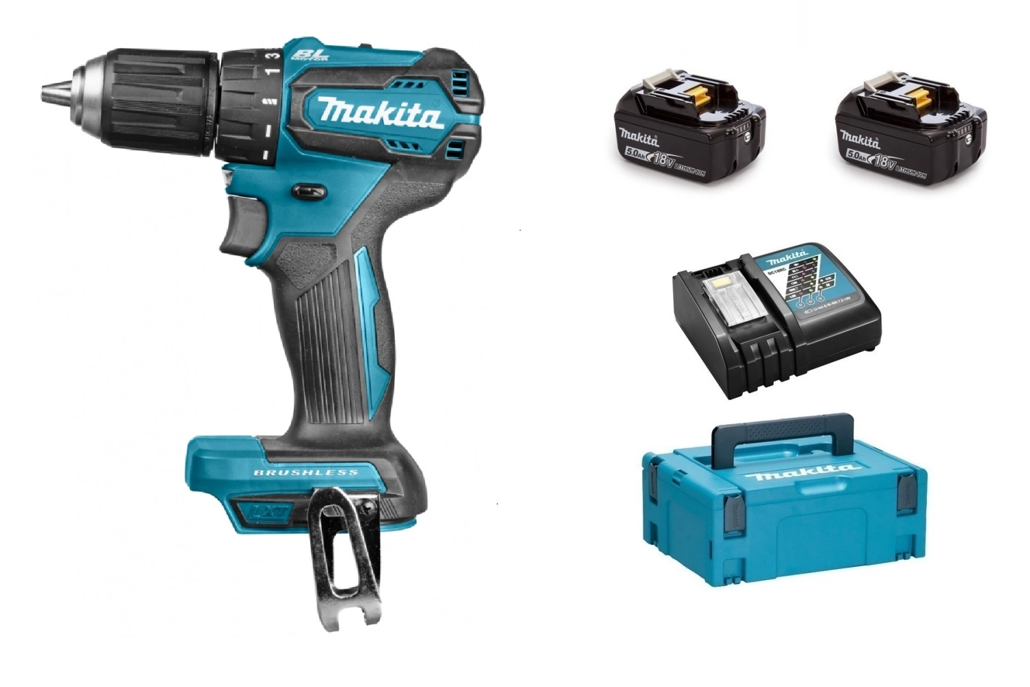 Makita DDF483RTJ - Perceuse visseuse Li-Ion 18V (2x batterie 5.0Ah) dans MAKPAC - moteur brushless - 40Nm-image