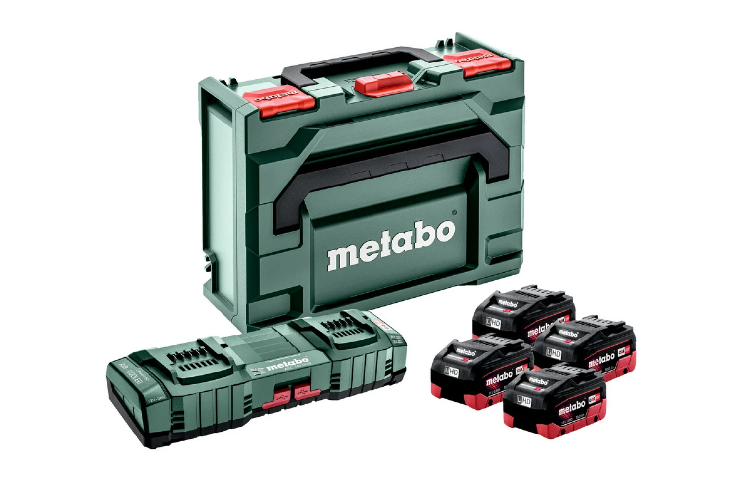 Metabo 685143000 - Set de batteries Li-Ion 18V (4x batterie LiHD 10Ah) + chargeur duo ASC 145 DUO dans MetaBOX-image