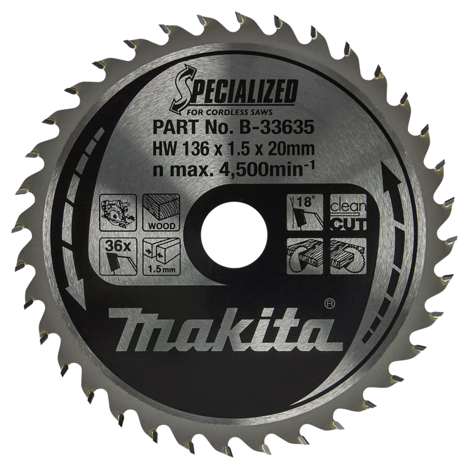 Makita B-33635 Cirkelzaagblad - Hout - Specialized - 136x20x1,5mm - 36T-image