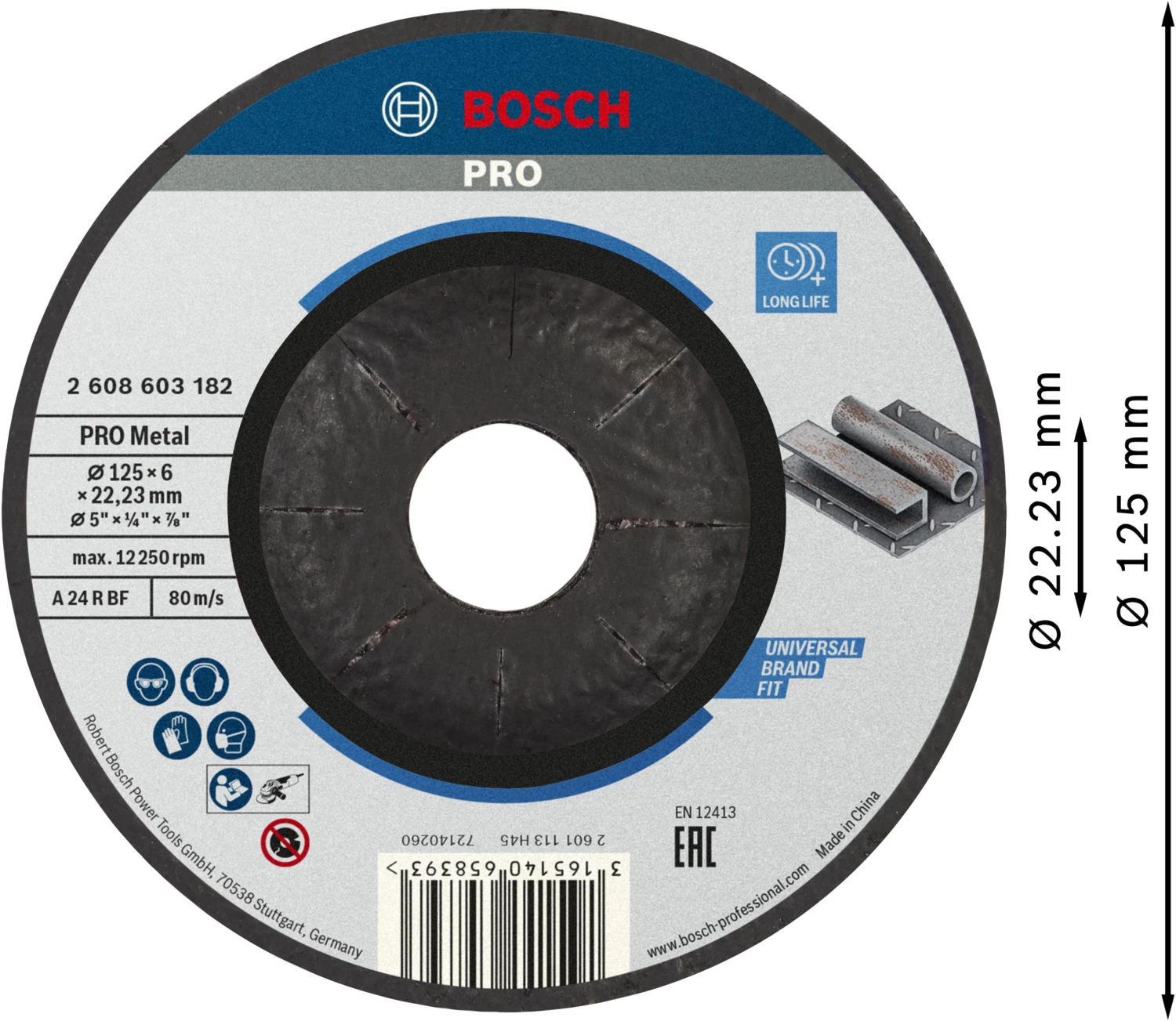 Bosch 2608603182 - Meule à ébarber à moyeu déporté, Standard for Metal A 24 P, 125 x 22,23 x 6 mm-image