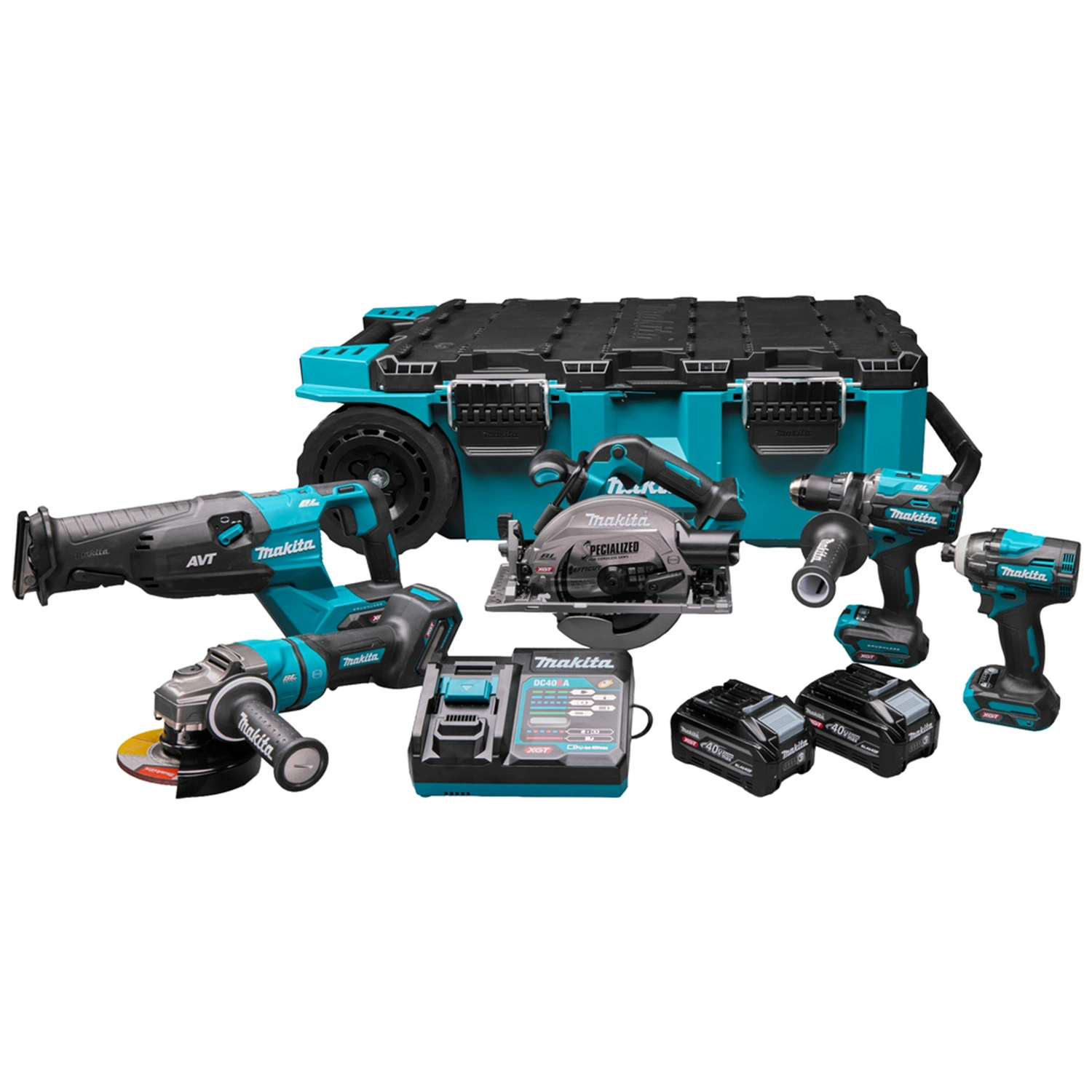 Makita DK0312G501 XGT 40V Li-Ion Set de 5 machines sans fil (2x batteries 4,0 Ah) avec chariot Maktrak