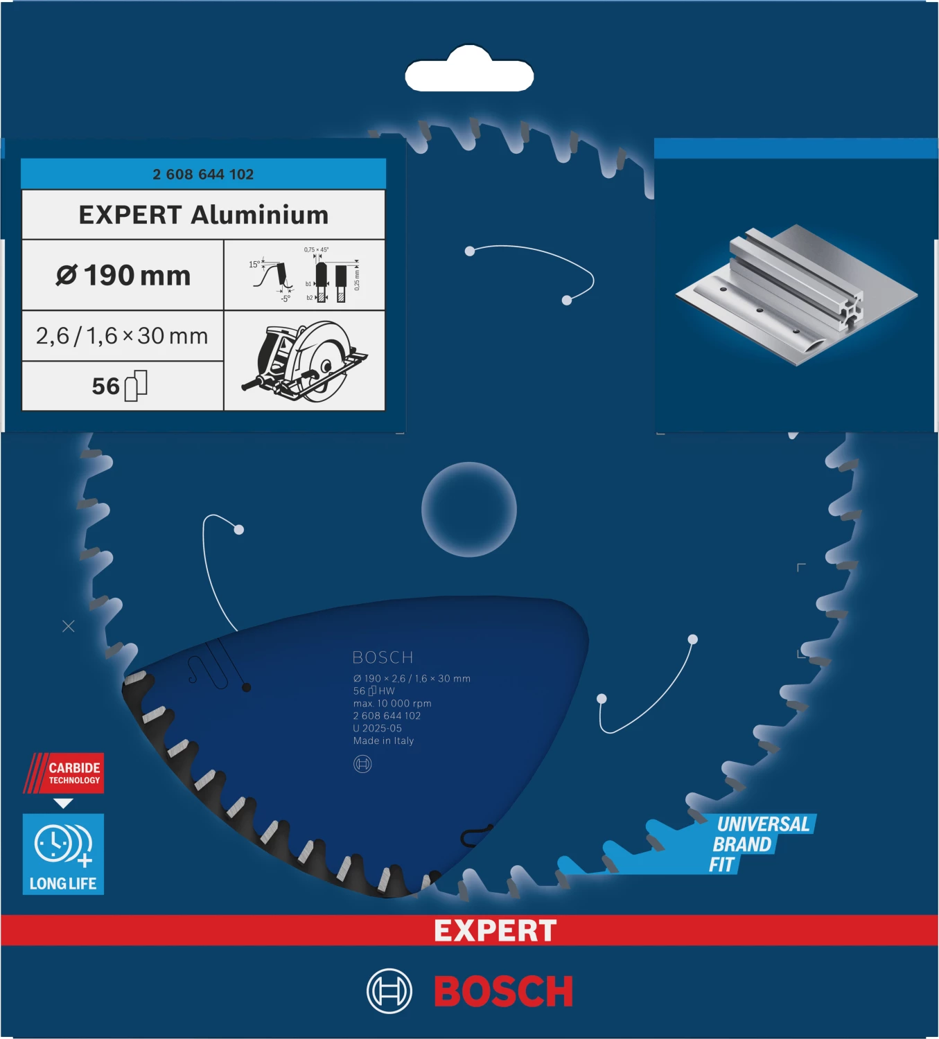 Bosch 2608644102 Expert Cirkelzaagblad - 190 x 30 x 56T - Aluminium - Carbide-image
