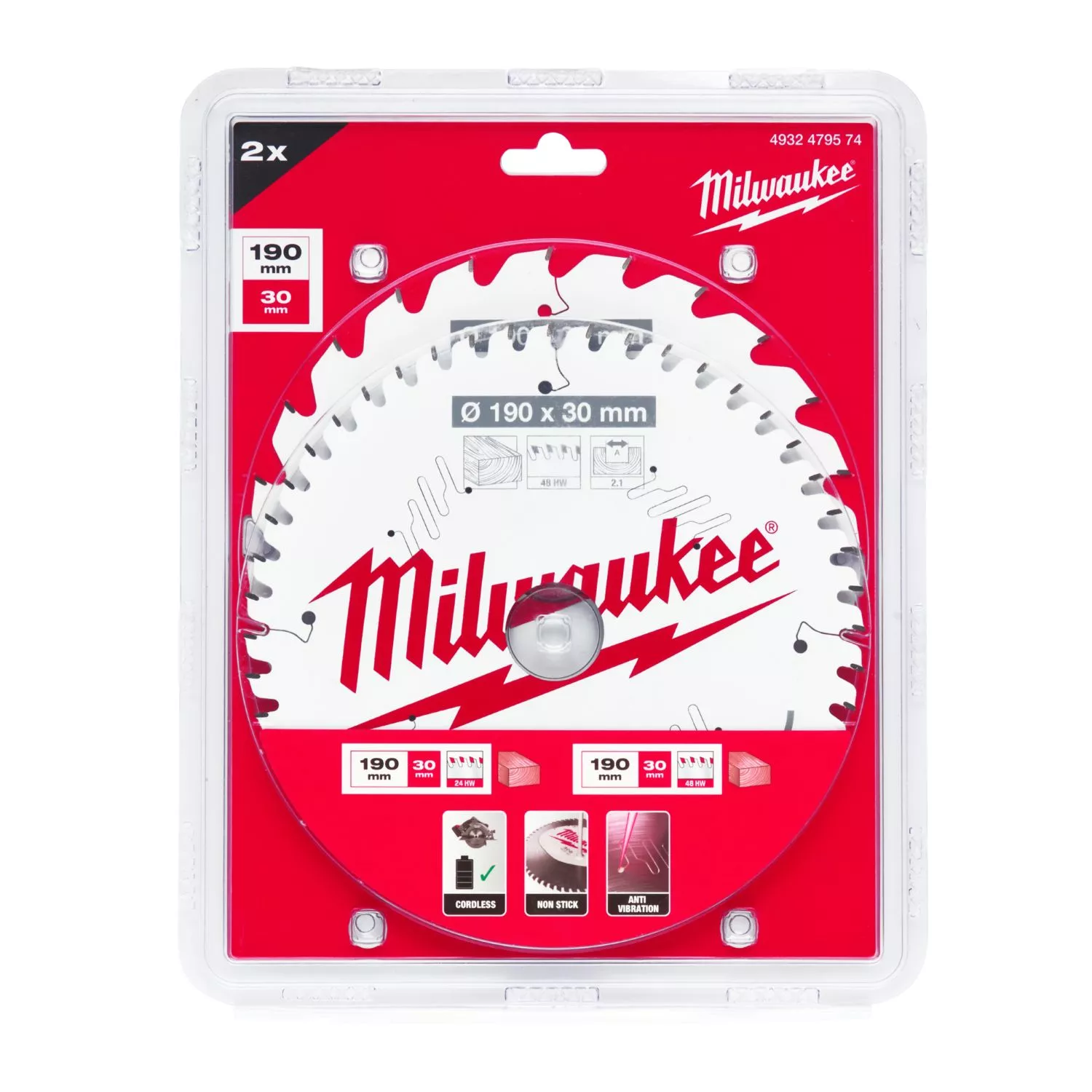 Milwaukee 4932479574 Lame de scie circulaire - 190 x 30 mm - bois - lot de deux-image