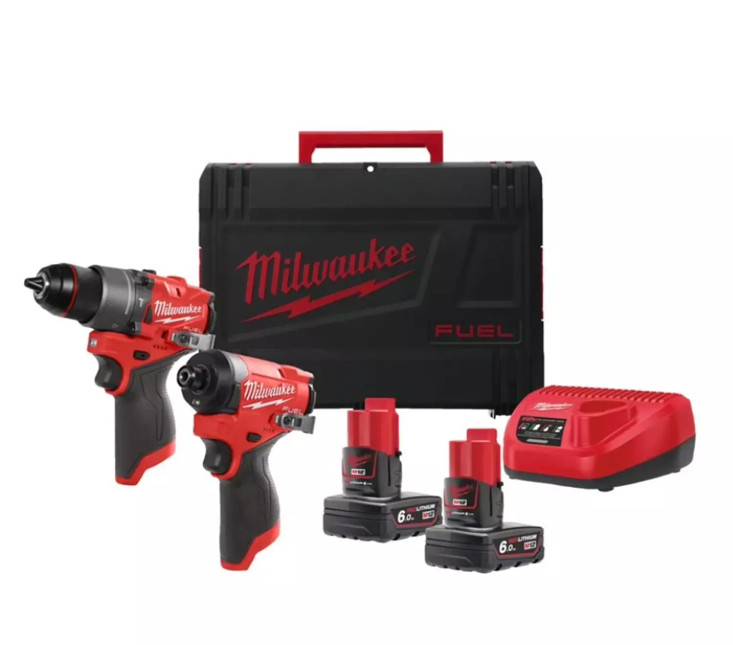 Milwaukee M12 FPP2A2-602X 12V Li-ion accu slagboormachine (FPD2-0) en slagschroevendraaier (FID2-0) combiset (2x6.0Ah) in HD Box-image