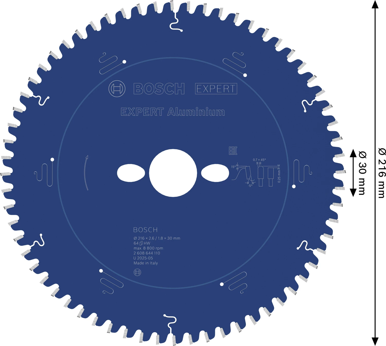 Bosch 2608644110 - Lame de Scie Circulaire Expert pour Aluminium, 216 x 30 x 2,6 mm, 64D-image