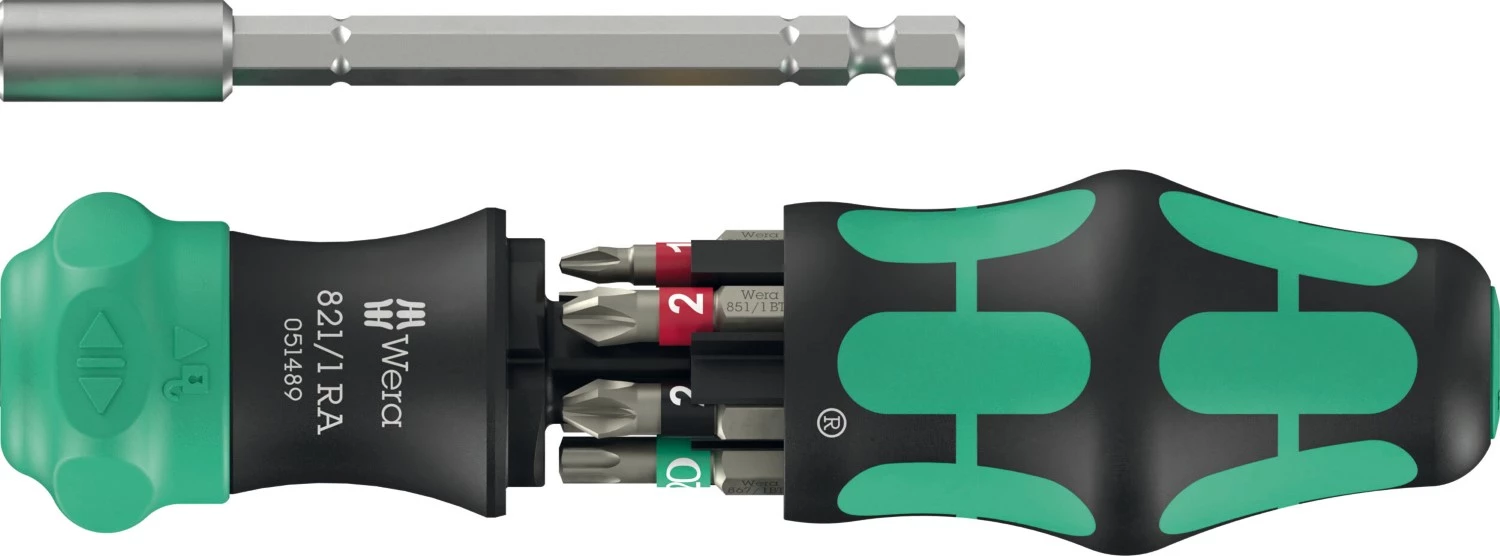 Wera 05051519001 Kraftform Kompakt 28 RA 1 Tournevis à embout interchangeable - 6 en 1 multi-embouts - avec fonction cliquet-image