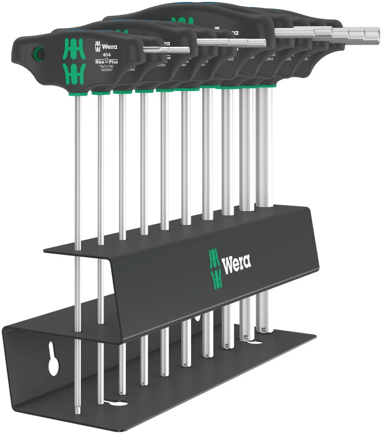 Wera 05023454001 Jeu de 10 tournevis 454/10 HF Set Imperial 2 Hex-Plus à poignée en T dans un support métallique-image