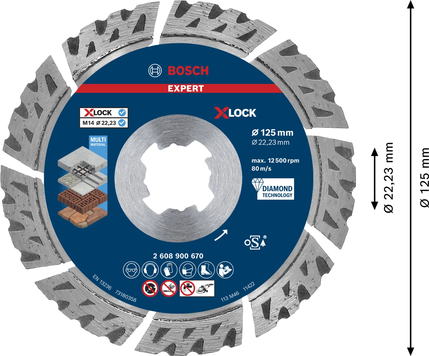 Bosch EXPERT 2608900670 - EXPERT Disque diamanté X-LOCK Multi Material 125 x 22,23 x 2,4 x 12 mm-image