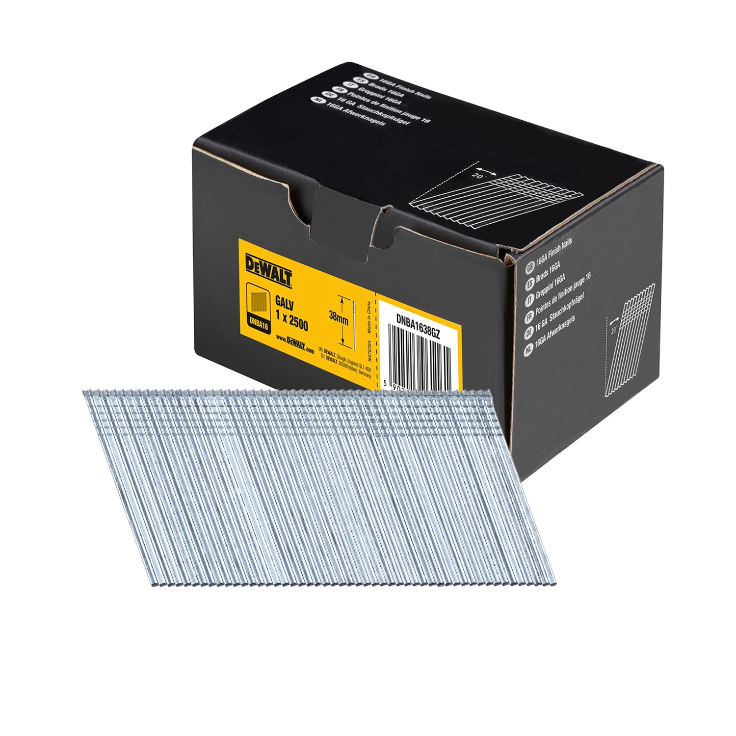 DeWALT DNBA1638GZ Gegalvaniseerde Brads schuin 20° - 16 Gauge - 1.6x38mm (2500st)-image