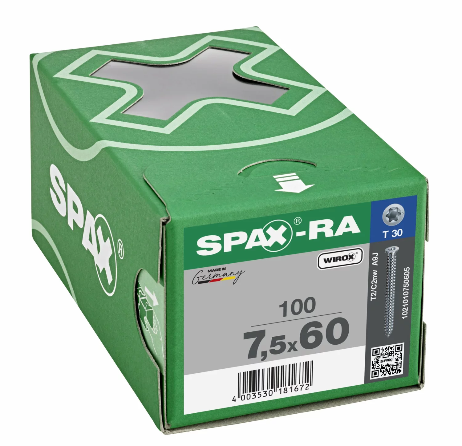 SPAX-Ra 1021010750605 Kozijnschroef, Platverzonken kop, 7.5 x 60, Voldraad, T-STAR plus T30 - WIROX - 100 stuks-image