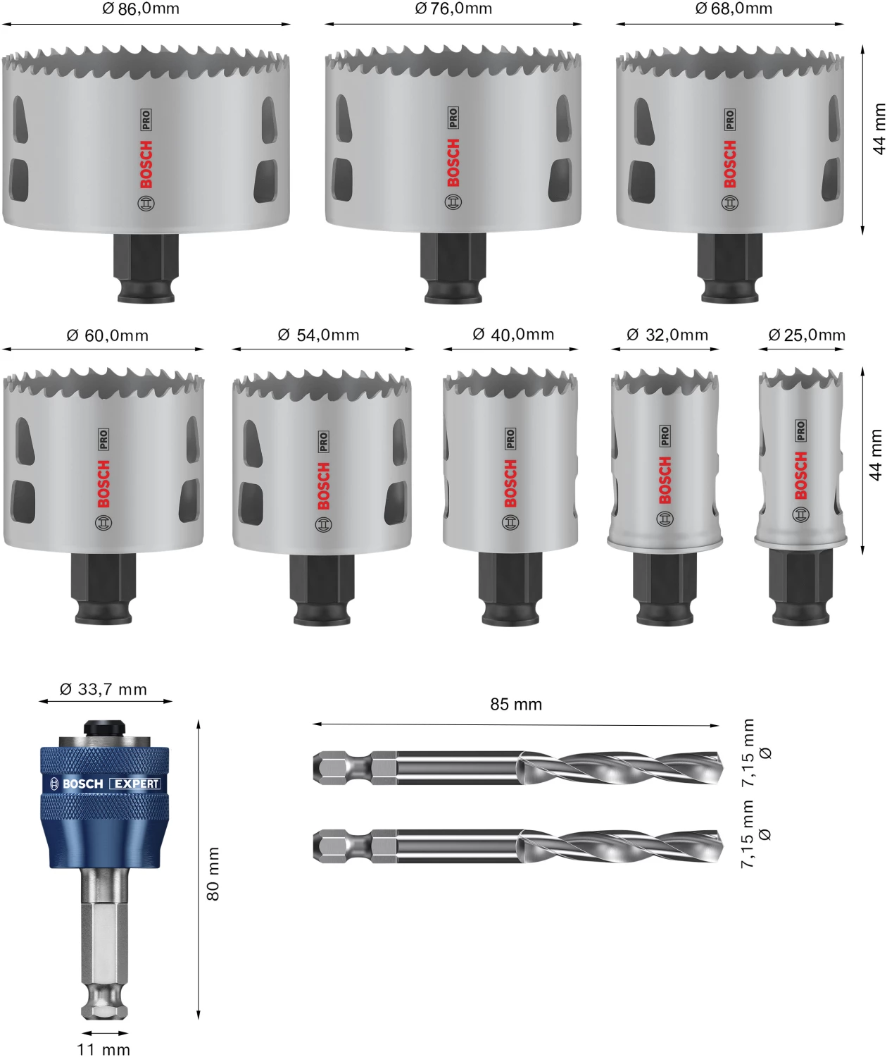 Bosch 2608594430 PRO Multi Material 11-delige gatzaagset met Power Change plus-image