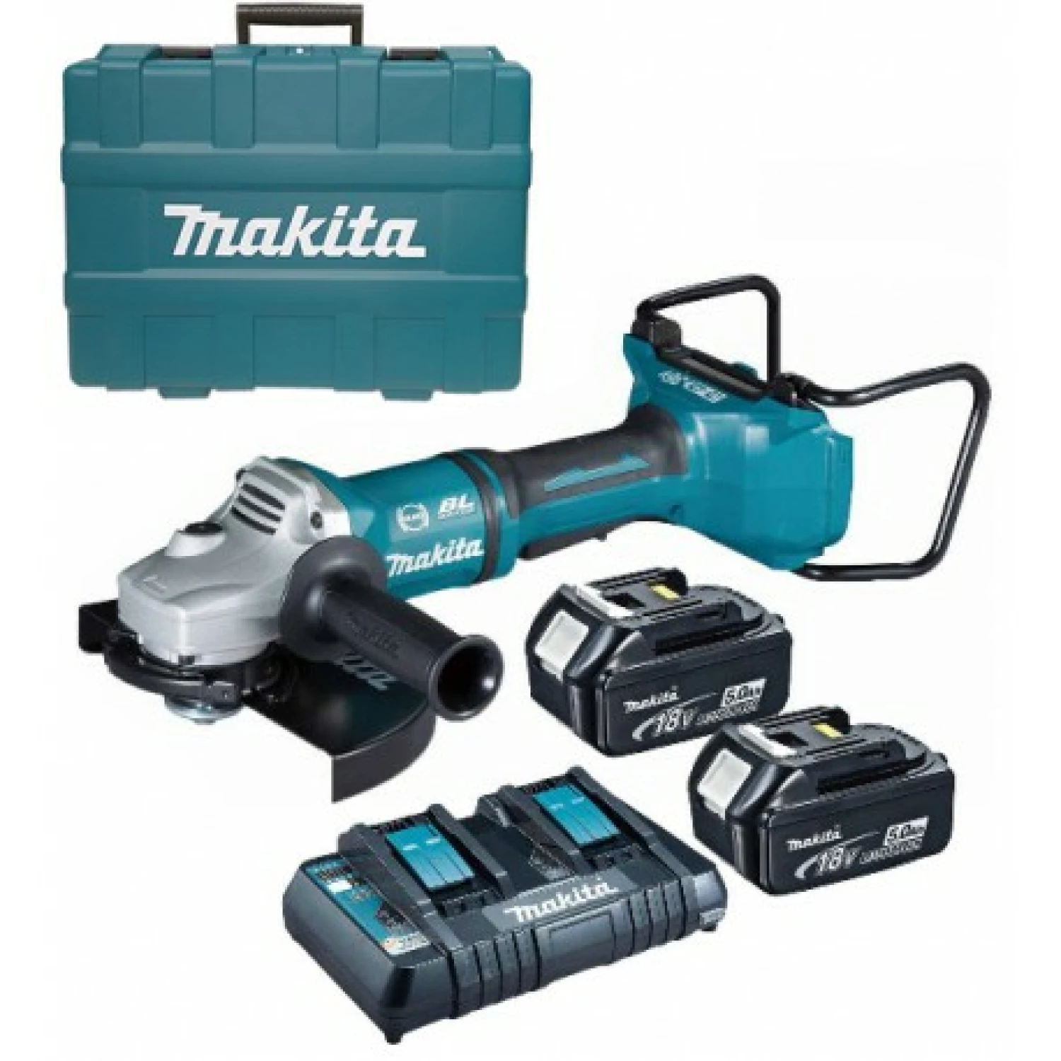 Makita DGA900PT2 36V (2x 18V) Li-Ion accu Haakse slijper set (2x 5.0Ah accu) in koffer - 230mm - koolborstelloos-image