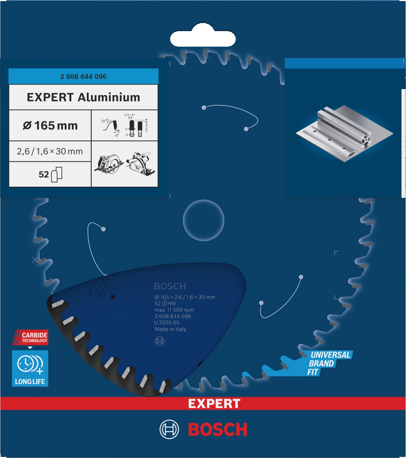 Bosch 2608644096 EXPERT cirkelzaagblad - 165 x 30 x 52T - aluminium-image