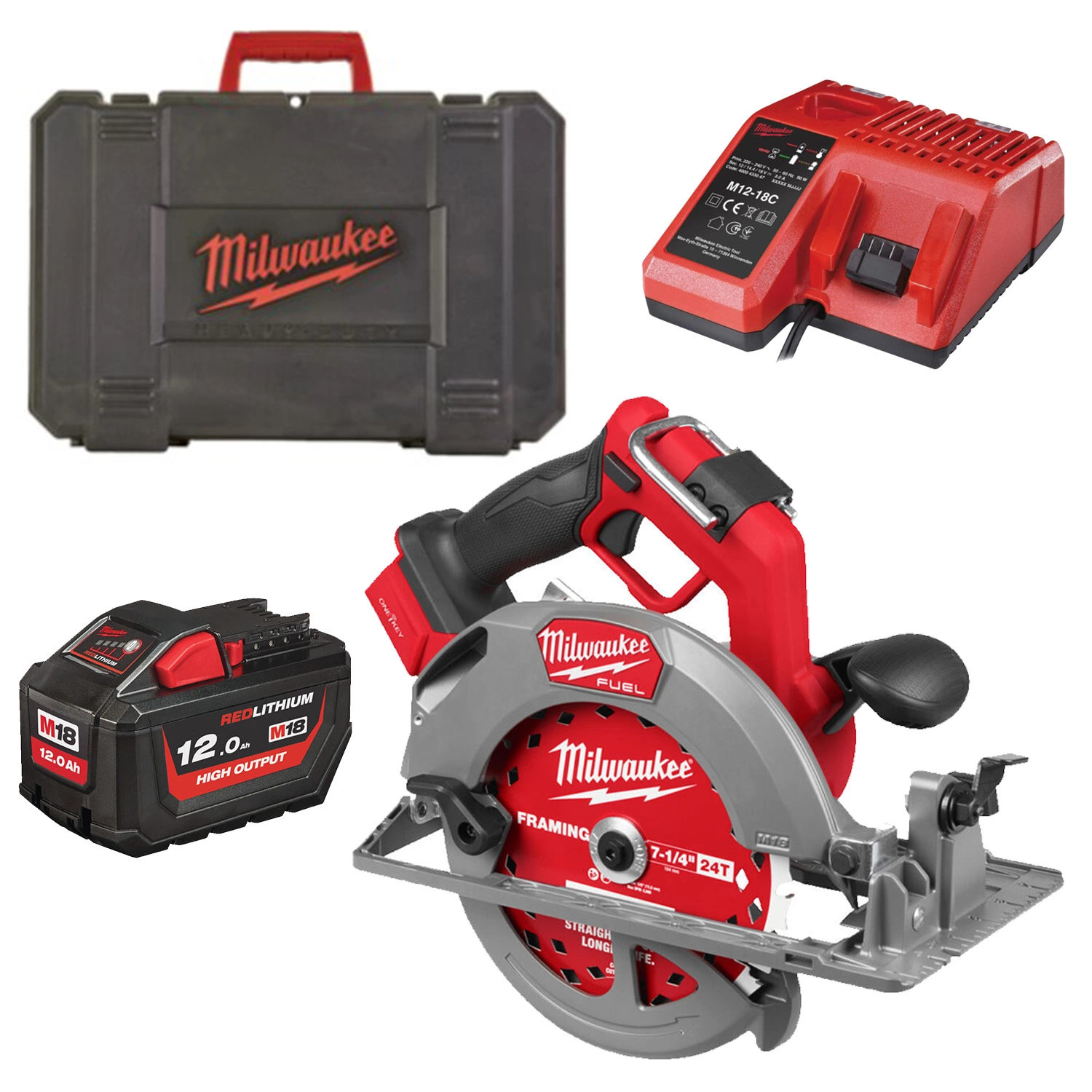 Milwaukee M18 FCSO190GR-121C Scie circulaire sans fil 18 V Li-ion avec boîtier (1 batterie 12,0 Ah) - 190 mm-image