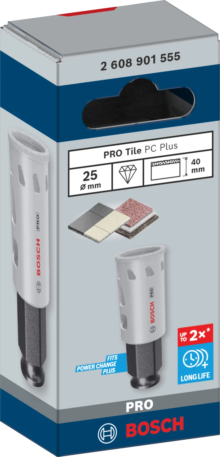 Scie-cloche diamantée pour carrelage Bosch 2608901555 PRO Tile PC Plus - 25 mm-image