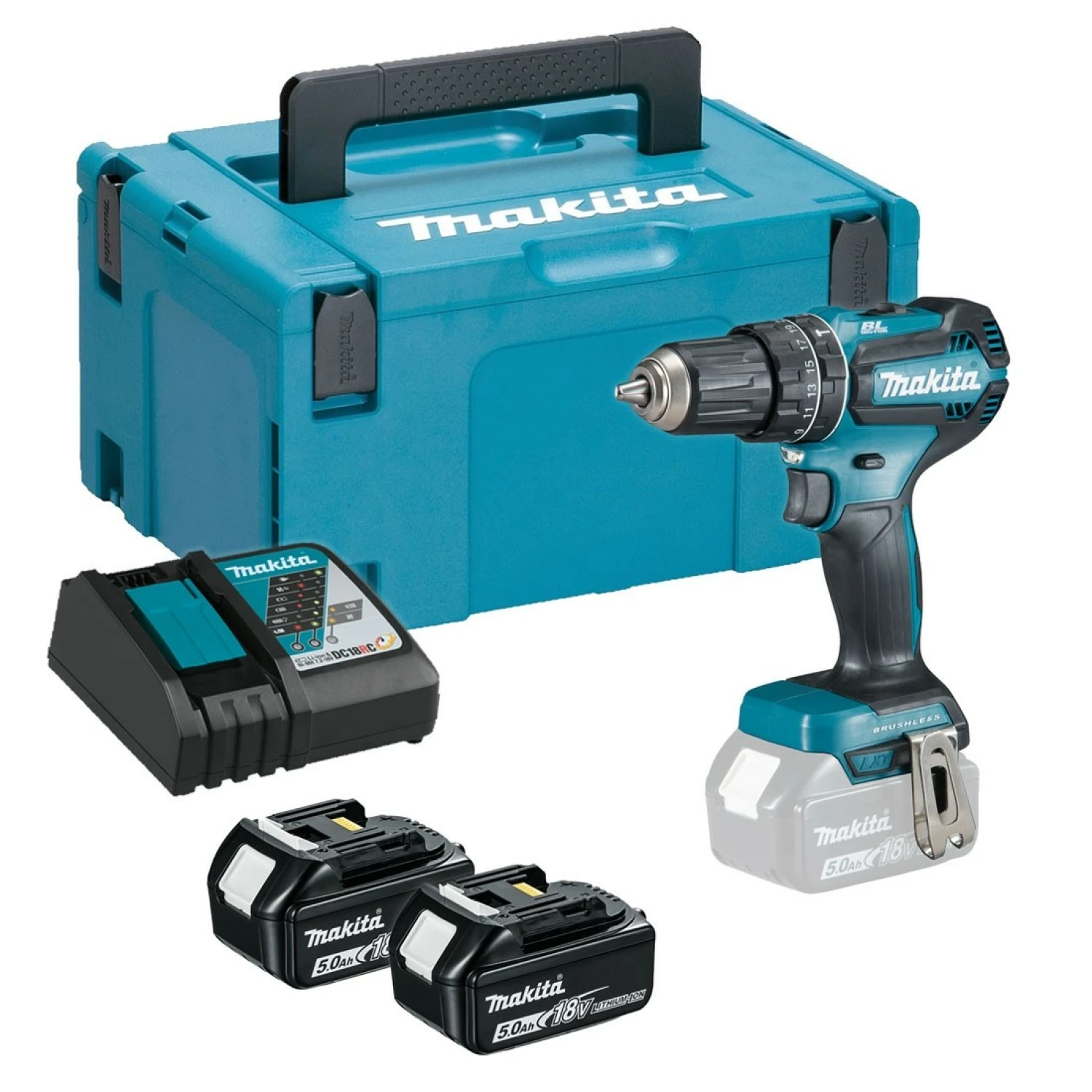 Makita DHP485RTJ - Perceuse visseuse à percussion 18 V Li-Ion 5 Ah Ø 13 mm (2x batterie 5,0Ah ) dans MAKPAC - Moteur BL-image