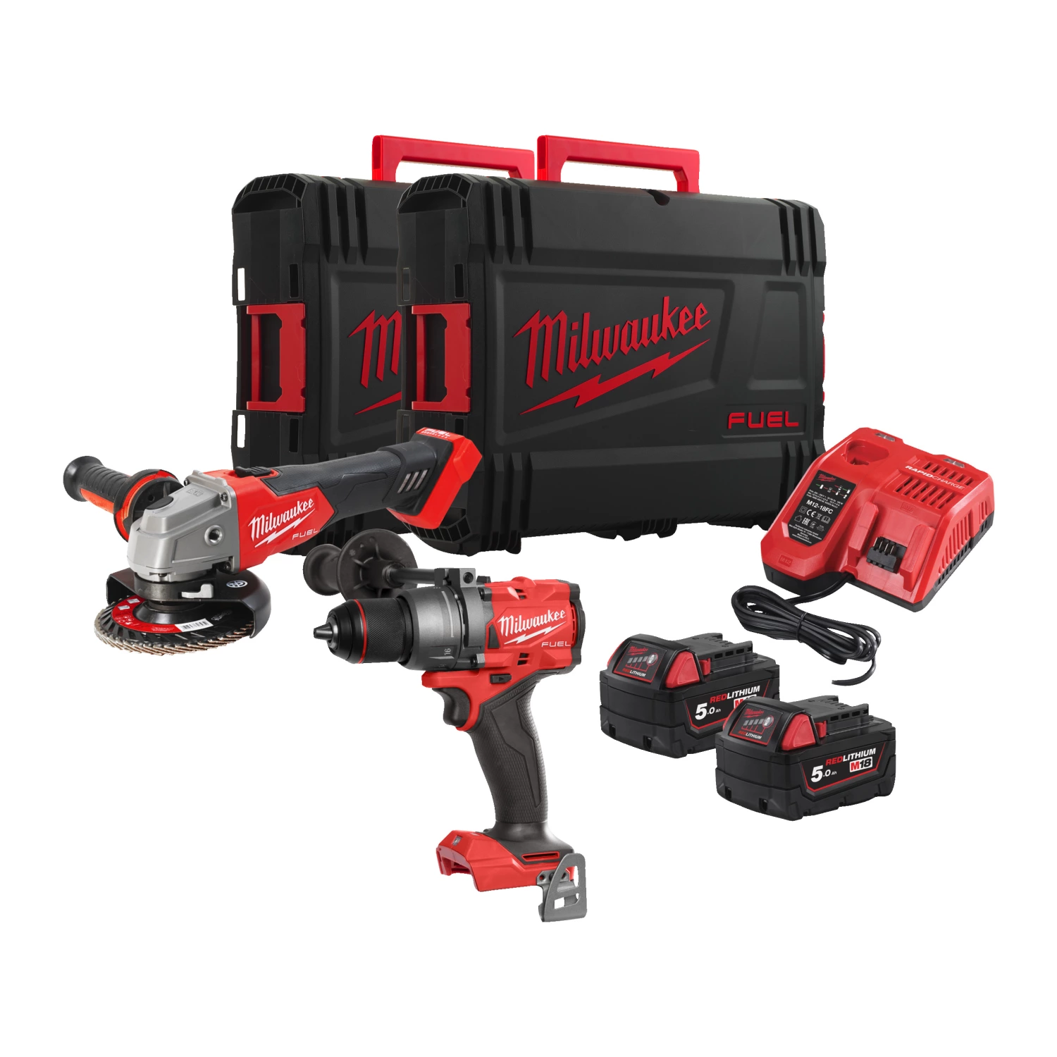 Milwaukee M18 FPP2E3-502X Powerpack M18 FPD3 + M18 FSAG125X 18V 5.0Ah in HD Box - 4933492516-image