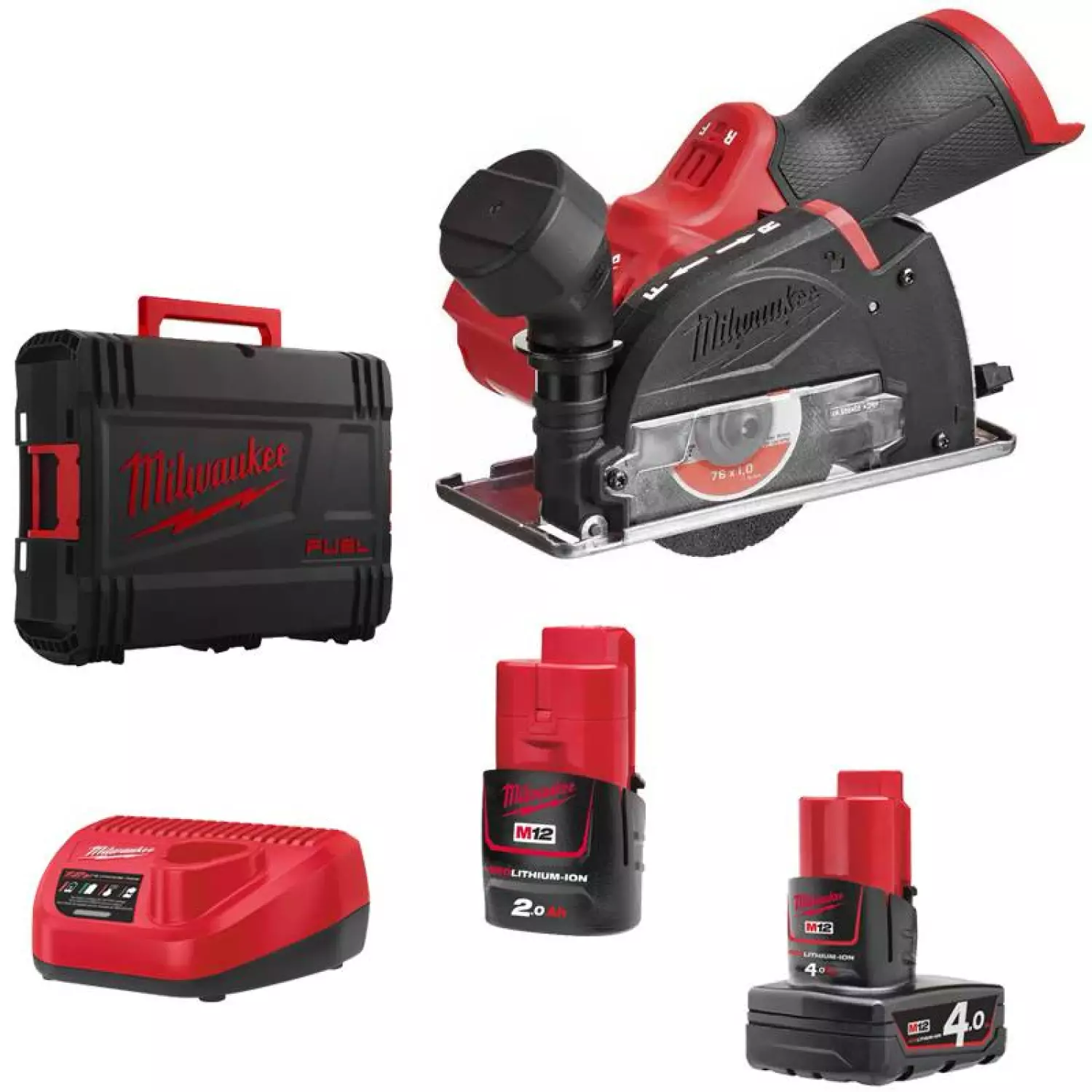 Milwaukee M12 FCOT-422X 12V Li-Ion accu Haakse slijper set in HD Box (1x 4,0 & 2 Ah accu) - Koolborstelloos - 10 x 76mm-image