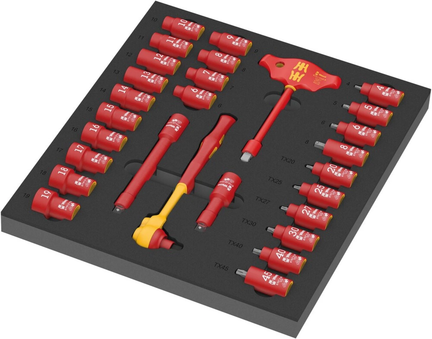 Wera 05150116001 28 pièces 9726 8007 B VDE Zyklop VDE Jeu de clés à cliquet et douilles dans un insert en mousse - 3/8"-image