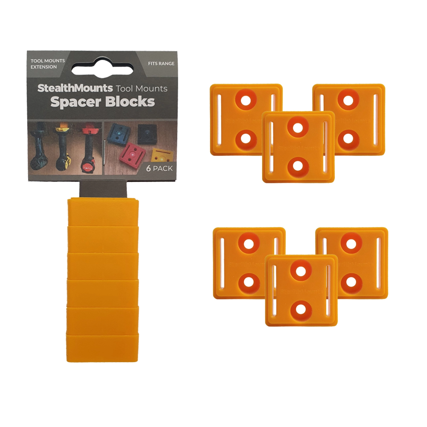 StealthMounts TMSPACE-YLW-6 Blocs d'écartement pour support d'outils - 12 mm - pour DeWalt XR - jaune - 6 pièces-image