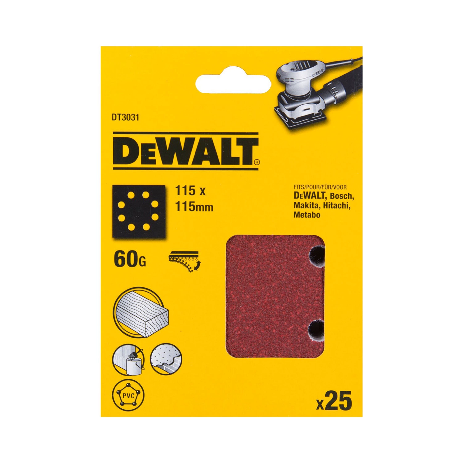DeWALT DT3031 Schuurpapier 1/4 - K60 - 115x115mm - 25st