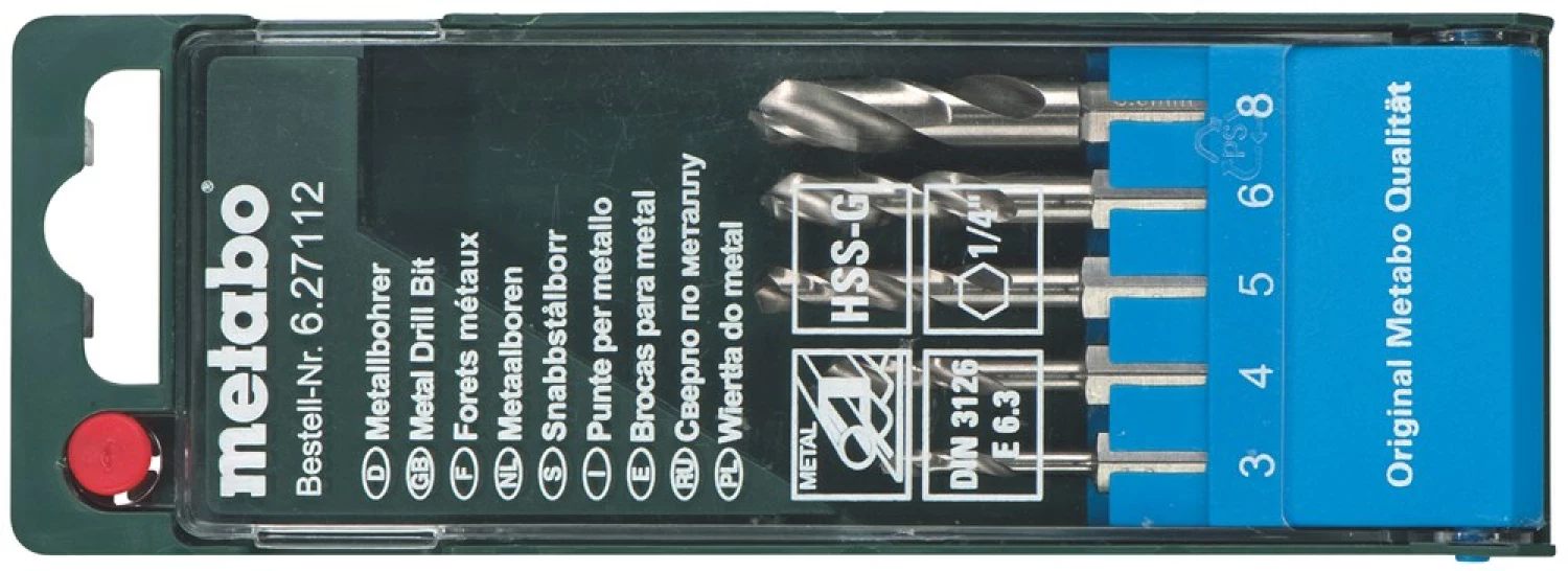 Metabo 627112000 Cassette de forage en métal Arbre hexagone de 5 pièces