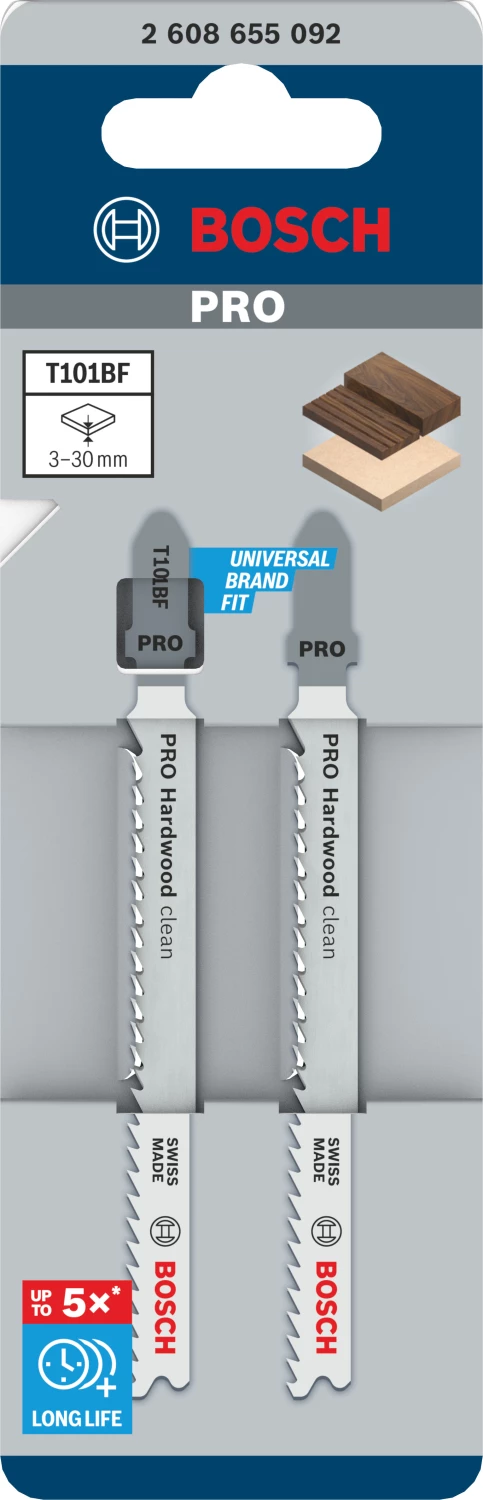 Bosch 2608655092 PRO T101BF Lame de scie sauteuse Clean - bois dur (2 pièces)-image