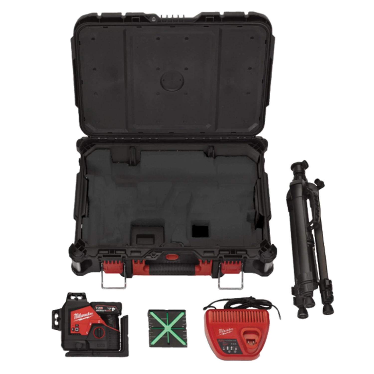Milwaukee M12 3PLSKIT-401P Batterie Li-ion 12 V Jeu de lasers à lignes croisées dans un coffret PACKOUT™ - Vert - 38 m - 3 lignes - IP54-image