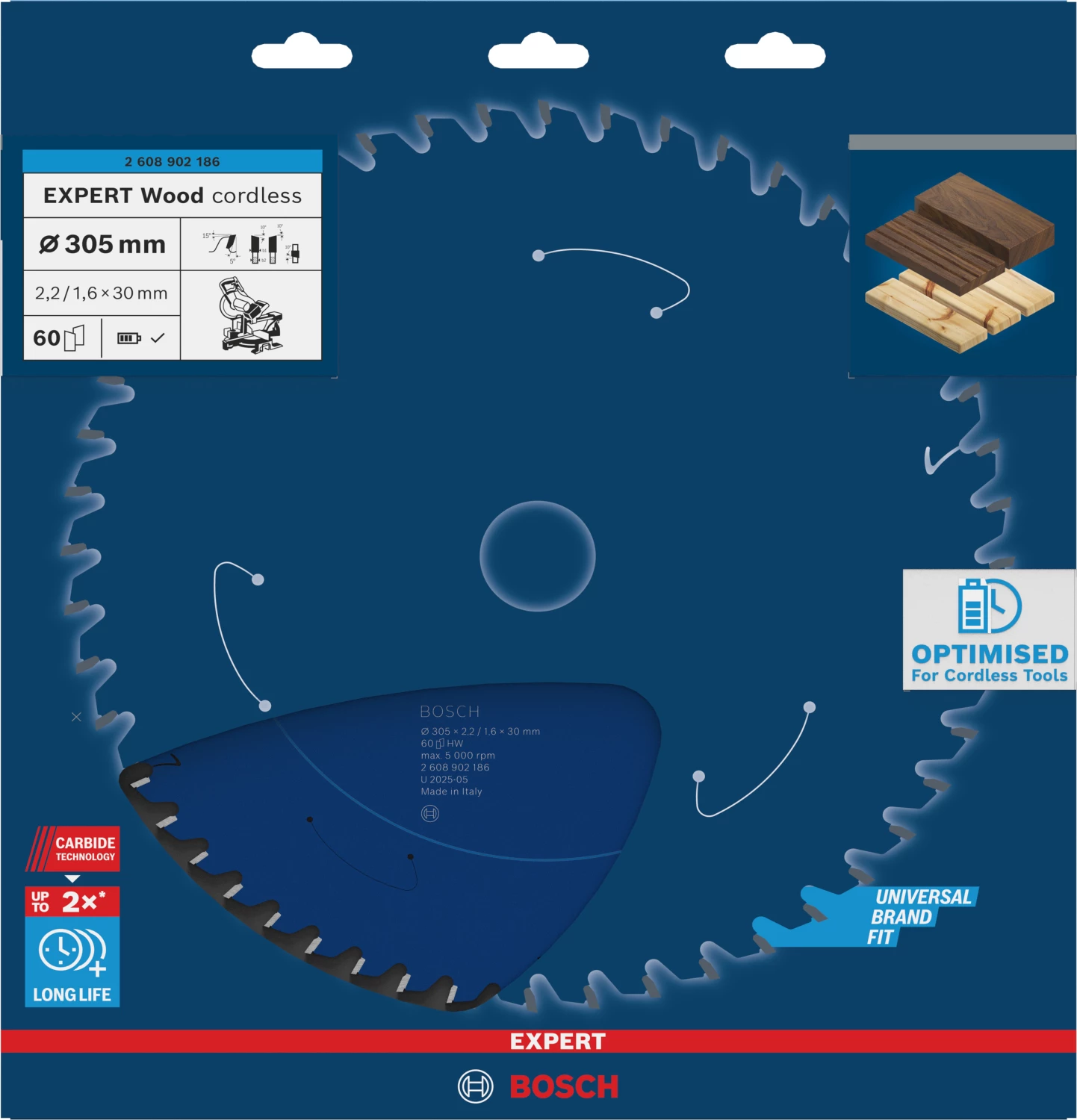 Bosch 2608902186 EXPERT accu afkortzaagblad voor Hout - 305 x 30 x 60T-image