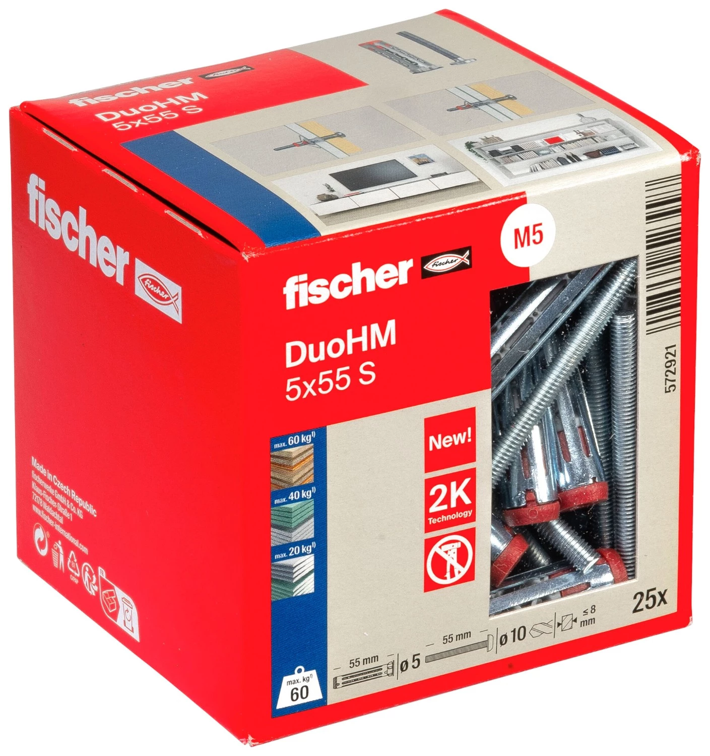 Fischer 572921 Hollewandplug DuoHM 5 X 55 S PH PZ, bolkopbout met PZ opname-image
