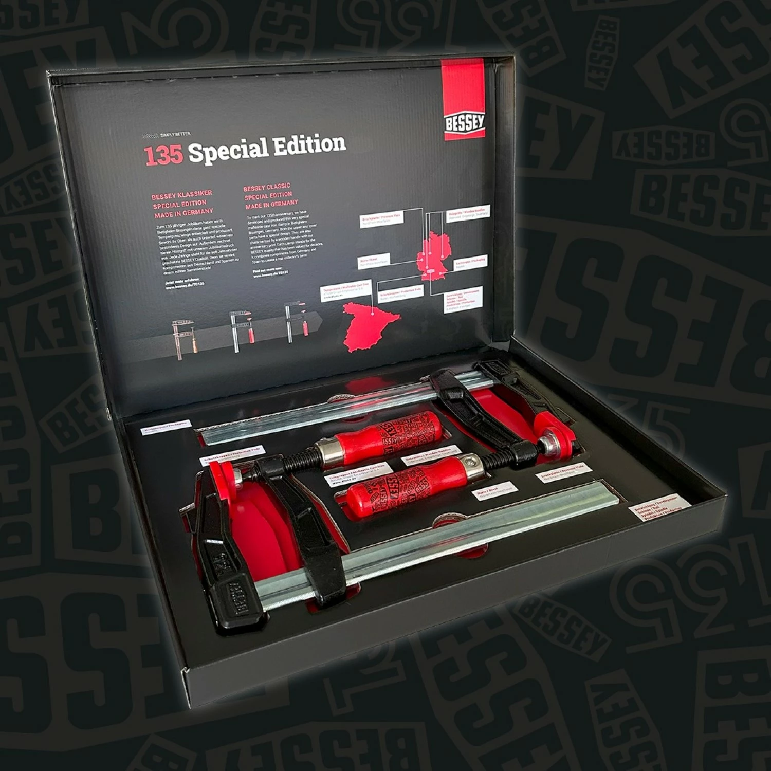 Bessey TGA25SET-135 Jeu de pinces à colle Jubilee en coffret - Fer forgé - 250 x 120mm-image