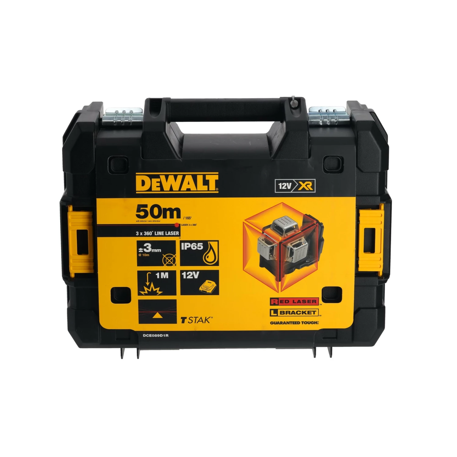 DeWALT DCE089D1R 10,8V Li-Ion accu zelfnivellerende 3x360° graden multilijnlaser set (1x 2.0Ah accu) in koffer - 3 lijnen - 15m - rood-image